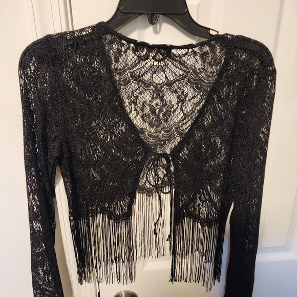 Black Lace Fringe Cardigan - Picture 2 of 5